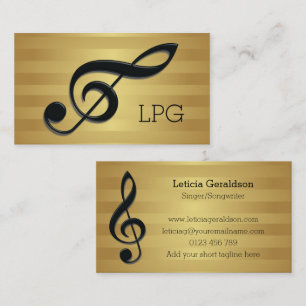 Monogram Black Treble Clef on Golden Stripes Business Card