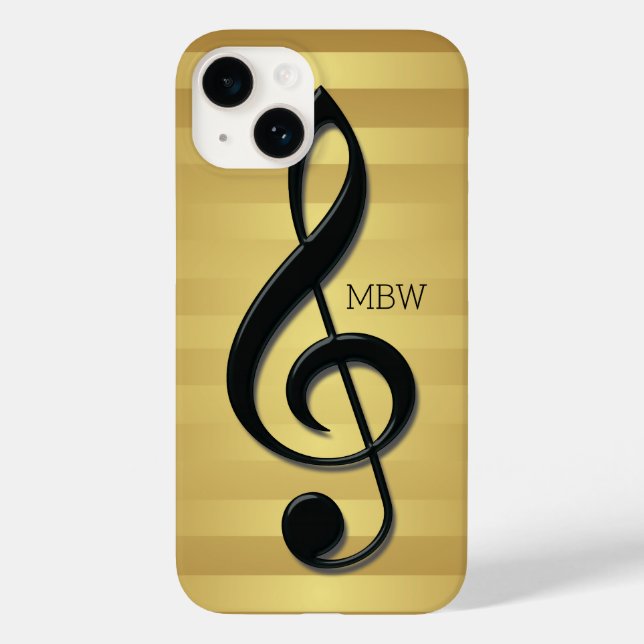 Monogram Black Treble Clef on Golden Stripes Case-Mate iPhone Case (Back)