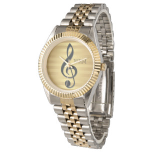 Monogram Black Treble Clef on Golden Stripes Watch