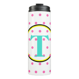 Monogram Black Turquoise Pink Dots Thermal Tumbler