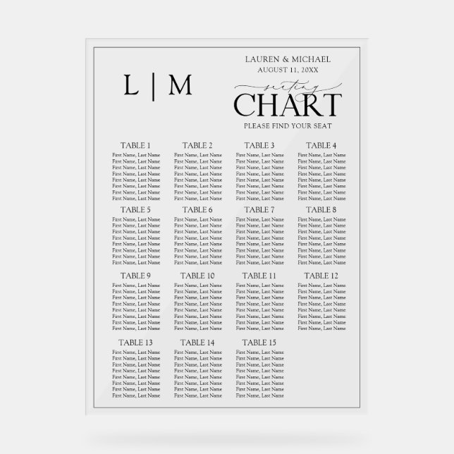 Monogram Black Typography Wedding Seating Chart (Front)