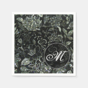 Monogram Black Vintage Floral Napkins