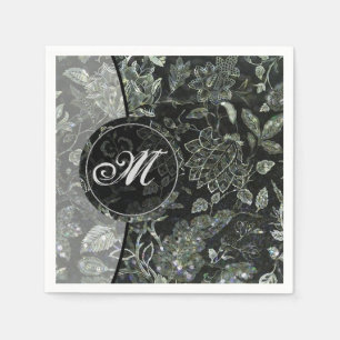 Monogram Black Vintage Floral Napkins 2