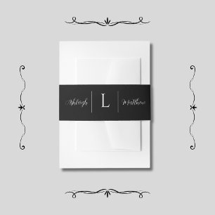 Monogram Black Wedding Belly Band Invitation Belly Band