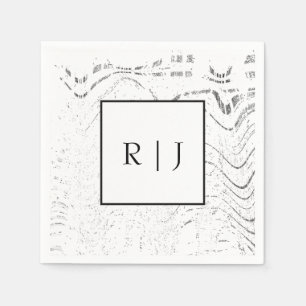 Monogram Black White Abstract Swirls Wedding Napkin