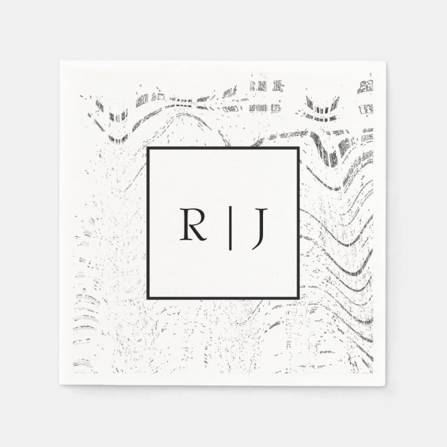 Monogram Black White Abstract Swirls Wedding Napkin (Front)