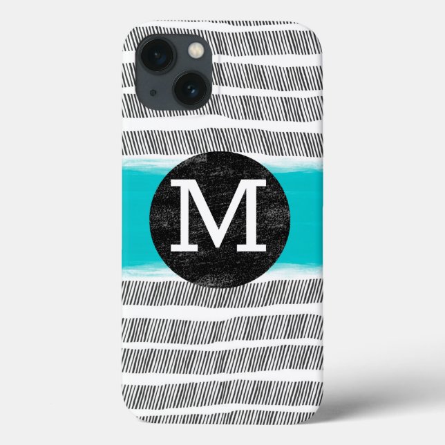 monogram black white and turquoise pattern art  Case-Mate iPhone case (Back)