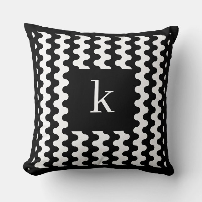 Monogram Black White Bold Wavy Pattern Cushion (Creator Uploaded)