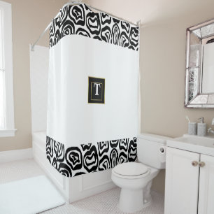 Monogram Black White brushed texture Shower Curtai Curtain