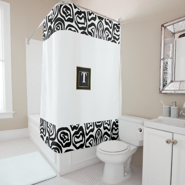 Monogram Black White brushed texture Shower Curtai Curtain (In Situ)