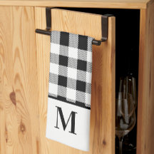 Monogram Black  White Buffalo Plaid Bath Towel Set