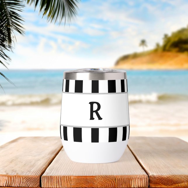 Monogram Black White Cabana Stripes (Beach (Rotated))