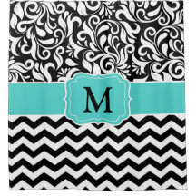 Monogram Black White Chevron Floral Damask