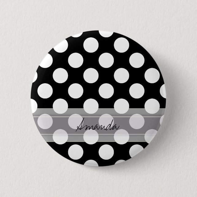 Monogram Black White Chic Polka Dot Pattern 6 Cm Round Badge (Front)