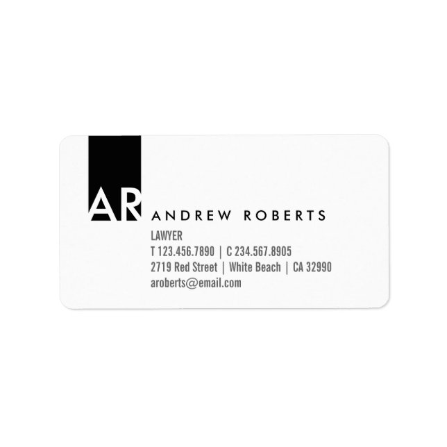 Monogram Black White Clean Business Info Labels (Front)