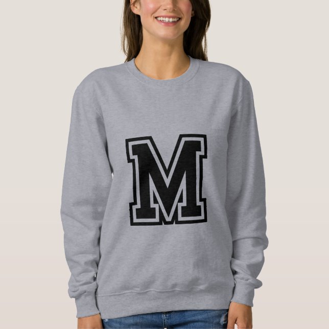 Monogram Black White College Initial M Sweatshirt (Front)