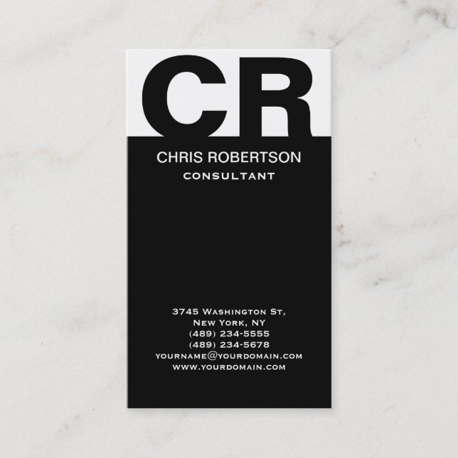 Monogram Black White Consultant Business Card (Front)