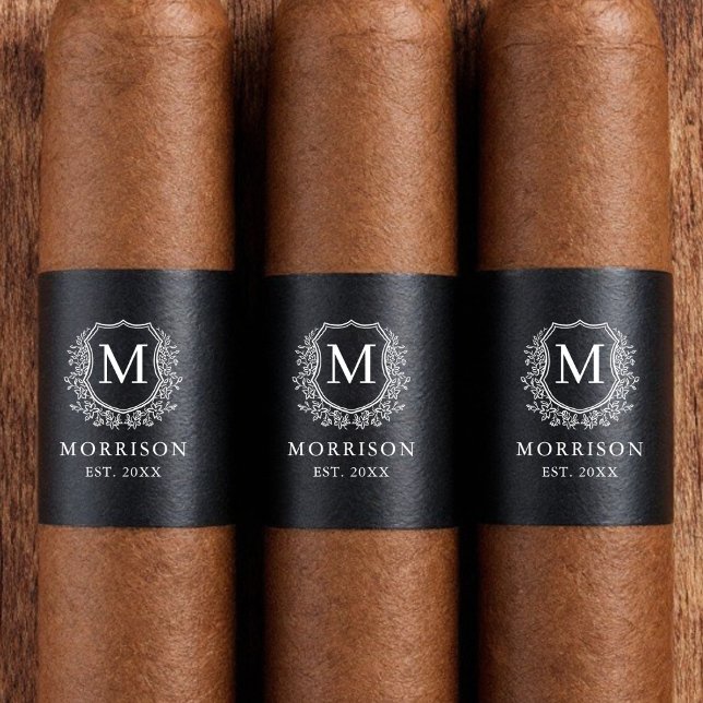 Monogram Black White Crest Wedding Cigar Band (Creator Uploaded)