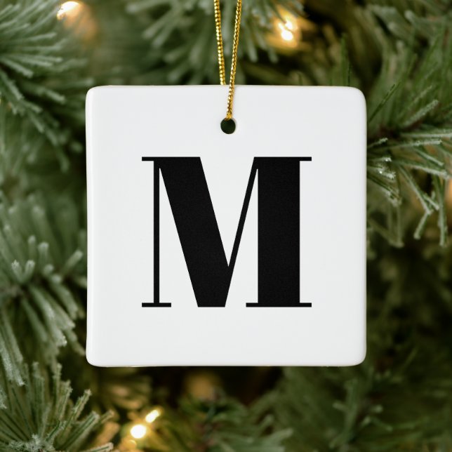 Monogram black white custom initial Christmas Ceramic Ornament (Tree)