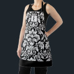 Monogram Black White Damask Apron<br><div class="desc">An elegant black and white damask pattern decorates this baking apron. Personalise it with your initial monogram. Designed for you by Blackberry Boulevard.</div>