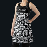 Monogram Black White Damask Apron<br><div class="desc">An elegant black and white damask pattern decorates this baking apron. Personalise it with your initial monogram. Designed for you by Blackberry Boulevard.</div>