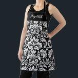 Monogram Black White Damask Apron<br><div class="desc">An elegant black and white damask pattern decorates this baking apron. Personalise it with your initial monogram. Designed for you by Blackberry Boulevard.</div>