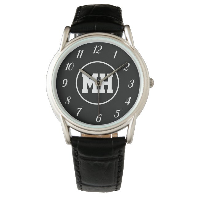 Monogram Black White Elegant Modern Initial Watch (Front)