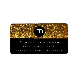 Monogram Black White Gold Glitter Logo RSVP Label