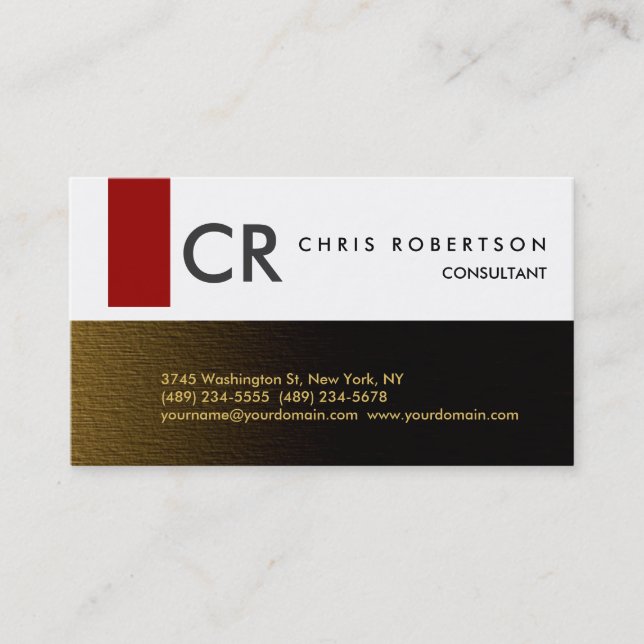 Monogram Black White Grey Red Gold Business Card (Front)