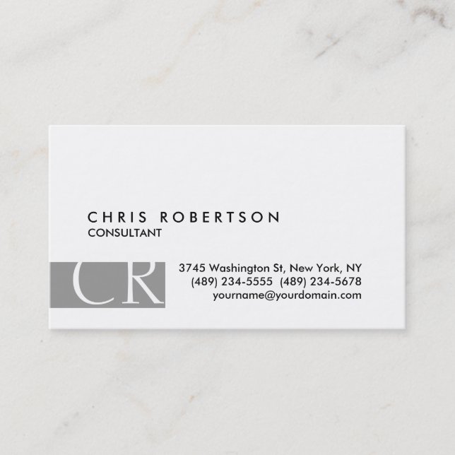 Monogram Black White Grey Stripe Business Card (Front)