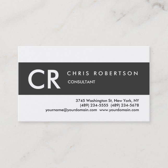 Monogram Black White Grey Stripe Business Card (Front)