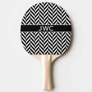 Monogram Black White Herringbone Ping Pong Paddle