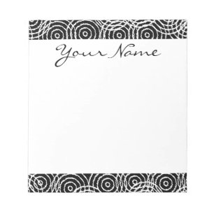 Monogram Black White Ikat Circle Geometric Pattern Notepad