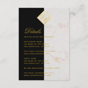 Monogram Black White Marble Gold Wedding Details   Enclosure Card