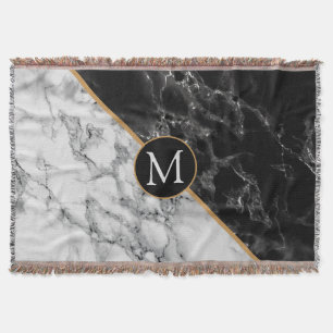 Monogram Black White Marble Throw Blanket