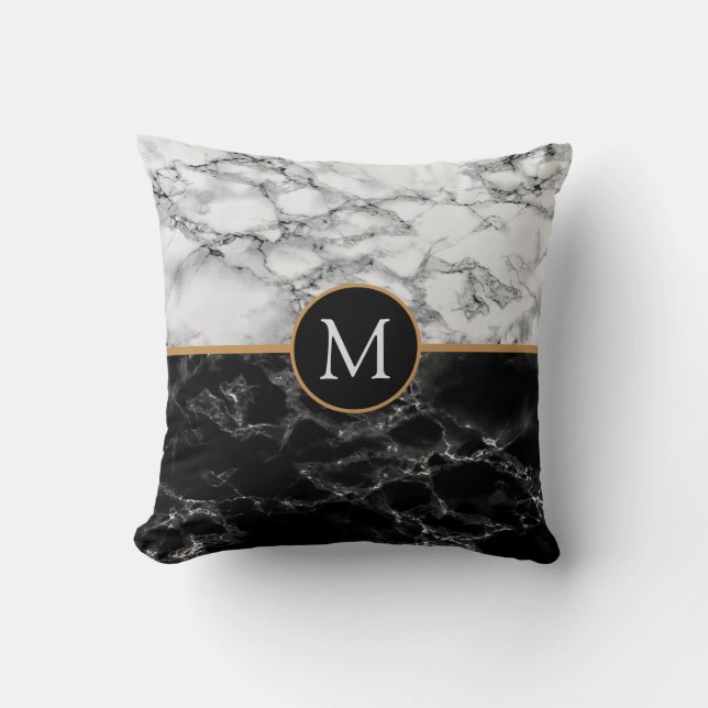 Monogram Black White Marble - Your Letter / Years  Cushion (Front)