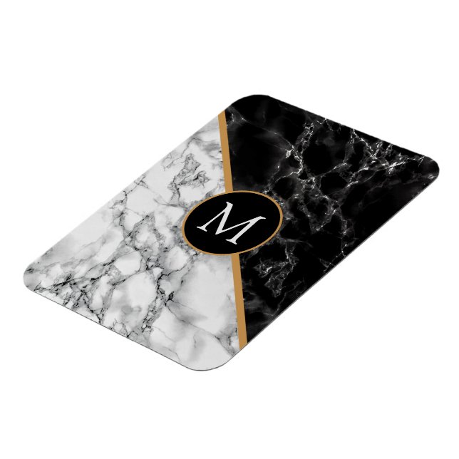 Monogram Black White Marble - Your Letter / Years Magnet (Left Side)