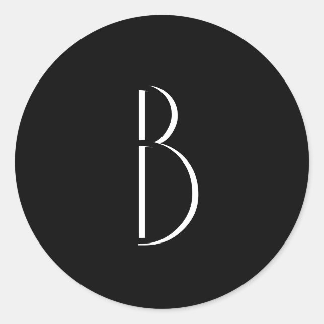 Monogram Black White Minimal Modern Typography Classic Round Sticker (Front)