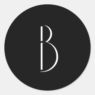 Monogram Black White Minimal Modern Typography Classic Round Sticker