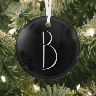 Monogram Black White Minimal Modern Typography Glass Tree Decoration