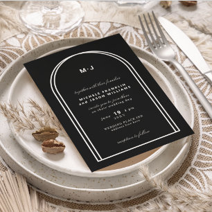 Monogram Black White Minimalist Arch Wedding Invitation