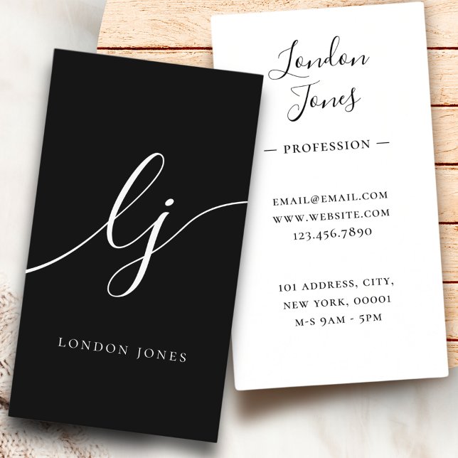 Monogram Black White Modern Feminine Calligraphy Business Card (Creator Uploaded)