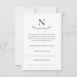 Monogram Black & White Modern RSVP Card