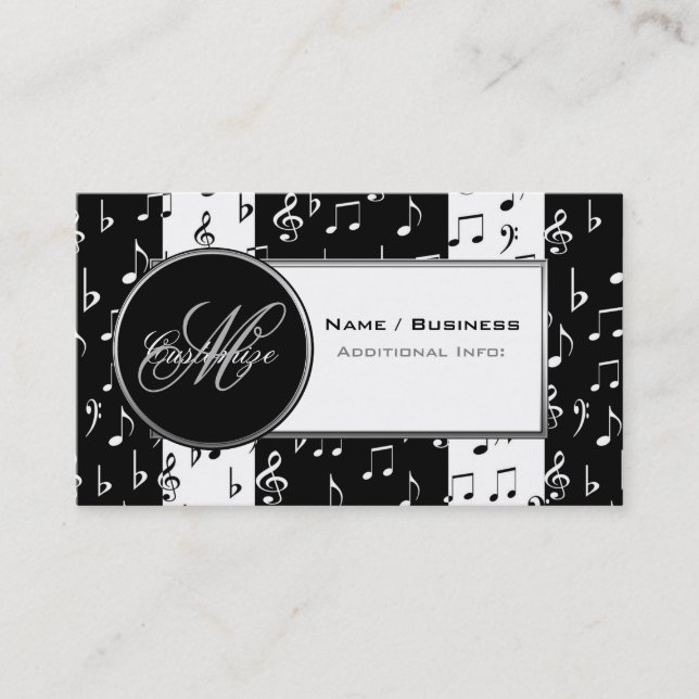 Monogram Black & White Music Business Card (Front)
