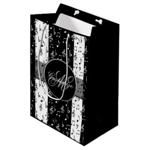 Monogram Black & White Musical Stripes Gift Bag