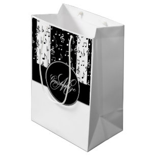 Monogram Black & White Musical Stripes Gift Bag 5