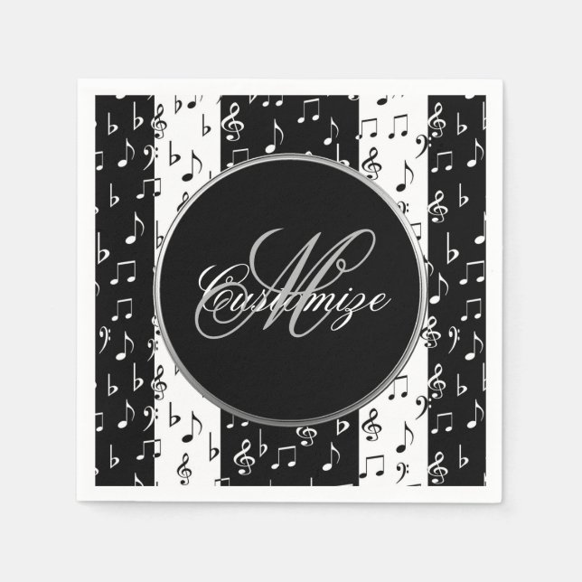 Monogram Black & White Musical Stripes Napkins (Front)