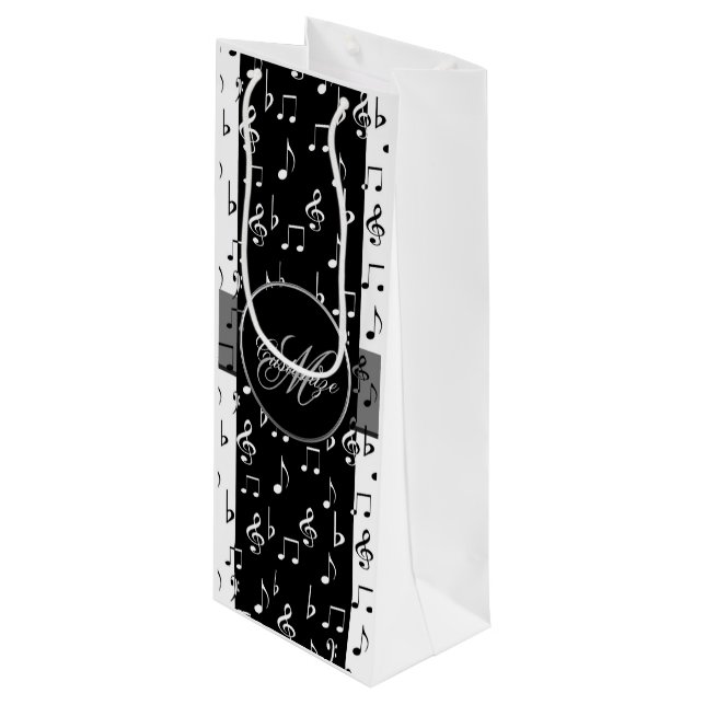 Monogram Black & White Musical Stripes Wine Bag 2 (Front Angled)