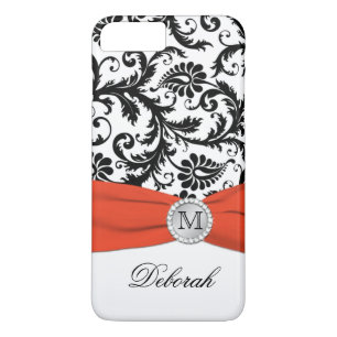 Monogram Black, White, Orange Damask iPhone 7 Case