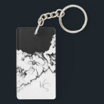 Monogram Black & White Original Stipple Art Floral Key Ring<br><div class="desc">Brighten everyday outings with this monogrammed keaychain,  featuring an original fine art stippled ink illustration of gladiolas. Black and white pointillism dot illustration. Personalize with custom initials. Perfect for everyday use. Great gardener gift and more. Pair with matching allover tote bag in this collection. Original art by Reedstudio.</div>